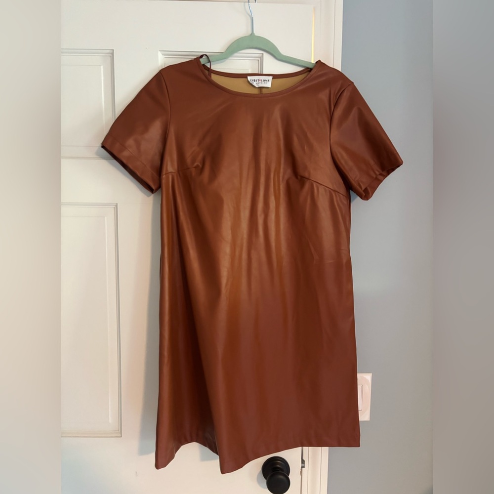 First Love Brown Faux Leather Dress